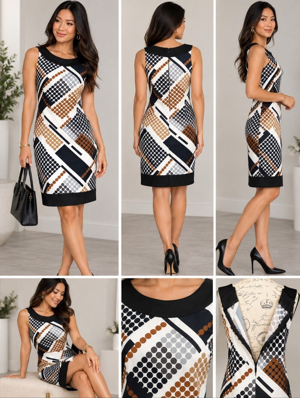 Connected Apparel Black and White Asymmetrical Sheath Dress